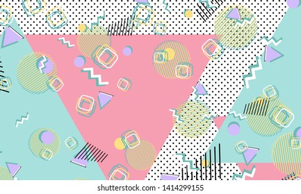 Memphis pattern. Geometric shapes. Hipster style 80s-90s. Color abstract background. Vector Illustration.