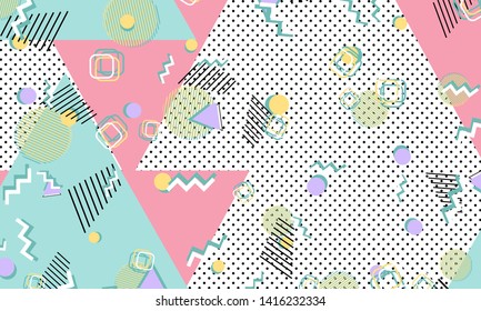 Memphis pattern. Geometric shapes. Hipster style 80s-90s. Color abstract background. Vector Illustration.
