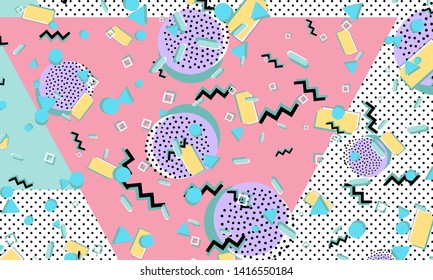 Memphis pattern. Geometric shapes. Hipster style 80s-90s. Color abstract background. Vector Illustration.