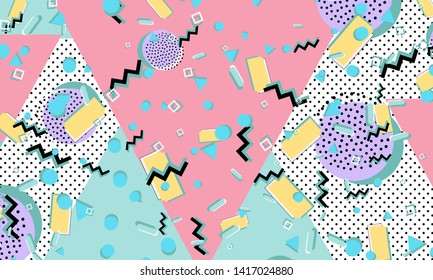Memphis pattern. Geometric shapes. Hipster style 80s-90s. Color abstract background. Vector Illustration.