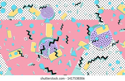 Memphis pattern. Geometric shapes. Hipster style 80s-90s. Color abstract background. Vector Illustration.