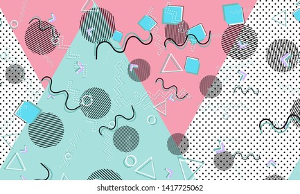 Memphis pattern. Geometric shapes. Hipster style 80s-90s. Color abstract background. Vector Illustration.