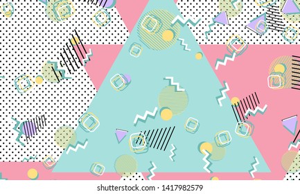 Memphis pattern. Geometric shapes. Hipster style 80s-90s. Color abstract background. Vector Illustration.