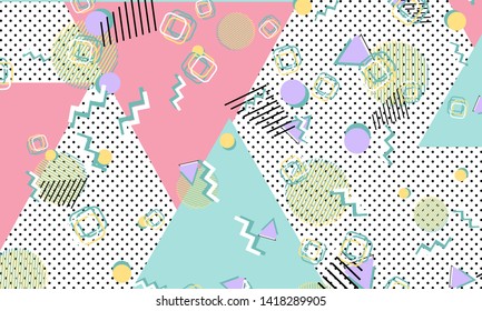 Memphis pattern. Geometric shapes. Hipster style 80s-90s. Color abstract background. Vector Illustration.