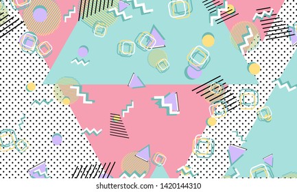 Memphis pattern. Geometric shapes. Hipster style 80s-90s. Color abstract background. Vector Illustration.