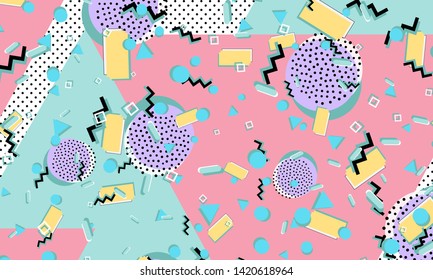 Memphis pattern. Geometric shapes. Hipster style 80s-90s. Color abstract background. Vector Illustration.
