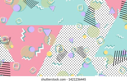 Memphis pattern. Geometric shapes. Hipster style 80s-90s. Color abstract background. Vector Illustration.