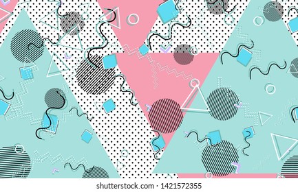 Memphis pattern. Geometric shapes. Hipster style 80s-90s. Color abstract background. Vector Illustration.