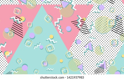 Memphis pattern. Geometric shapes. Hipster style 80s-90s. Color abstract background. Vector Illustration.