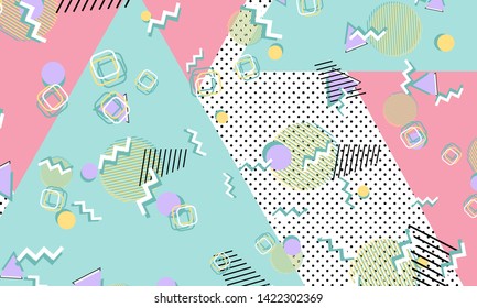 Memphis pattern. Geometric shapes. Hipster style 80s-90s. Color abstract background. Vector Illustration.