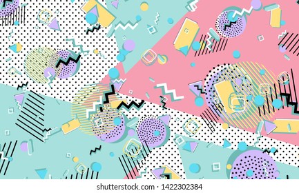 Memphis pattern. Geometric shapes. Hipster style 80s-90s. Color abstract background. Vector Illustration.