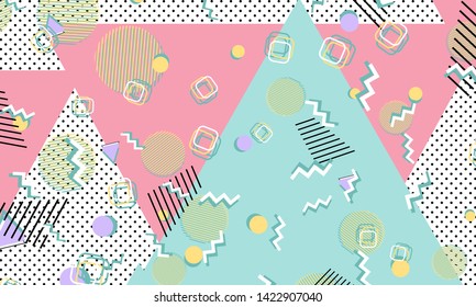 Memphis pattern. Geometric shapes. Hipster style 80s-90s. Color abstract background. Vector Illustration.