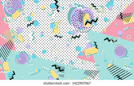 Memphis pattern. Geometric shapes. Hipster style 80s-90s. Color abstract background. Vector Illustration.