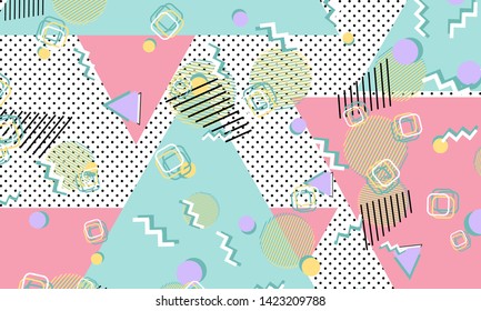 Memphis pattern. Geometric shapes. Hipster style 80s-90s. Color abstract background. Vector Illustration.