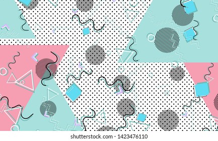 Memphis pattern. Geometric shapes. Hipster style 80s-90s. Color abstract background. Vector Illustration.