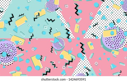 Memphis pattern. Geometric shapes. Hipster style 80s-90s. Color abstract background. Vector Illustration.