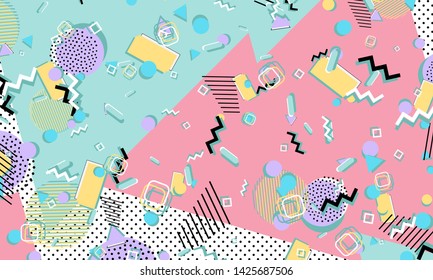 Memphis pattern. Geometric shapes. Hipster style 80s-90s. Color abstract background. Vector Illustration.