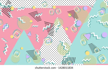 Memphis pattern. Geometric shapes. Hipster style 80s-90s. Color abstract background. Vector Illustration.