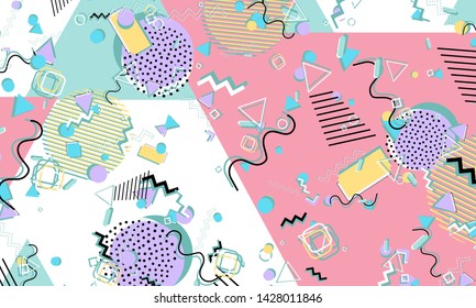 Memphis pattern. Geometric shapes. Hipster style 80s-90s. Color abstract background. Vector Illustration.