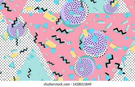 Memphis pattern. Geometric shapes. Hipster style 80s-90s. Color abstract background. Vector Illustration.
