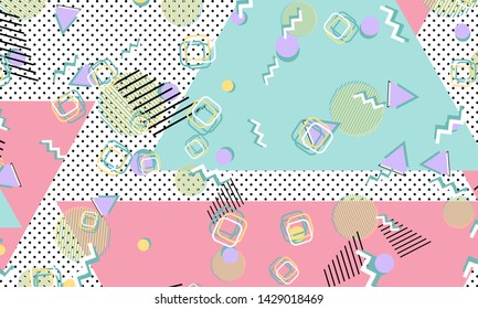 Memphis pattern. Geometric shapes. Hipster style 80s-90s. Color abstract background. Vector Illustration.