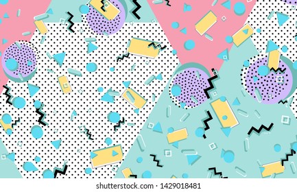 Memphis pattern. Geometric shapes. Hipster style 80s-90s. Color abstract background. Vector Illustration.