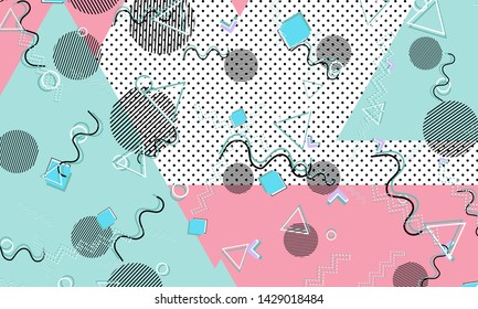Memphis pattern. Geometric shapes. Hipster style 80s-90s. Color abstract background. Vector Illustration.