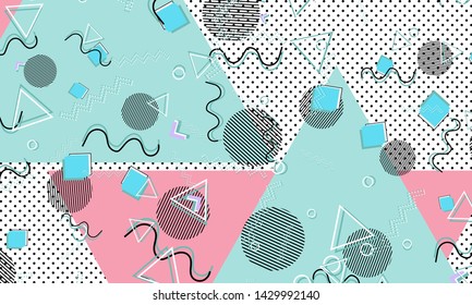 Memphis pattern. Geometric shapes. Hipster style 80s-90s. Color abstract background. Vector Illustration.
