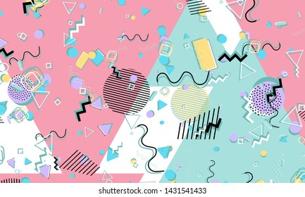 Memphis pattern. Geometric shapes. Hipster style 80s-90s. Color abstract background. Vector Illustration.