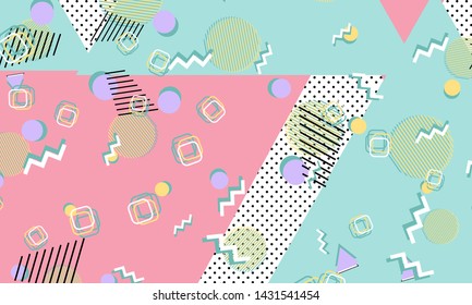 Memphis pattern. Geometric shapes. Hipster style 80s-90s. Color abstract background. Vector Illustration.