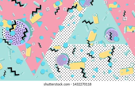 Memphis pattern. Geometric shapes. Hipster style 80s-90s. Color abstract background. Vector Illustration.