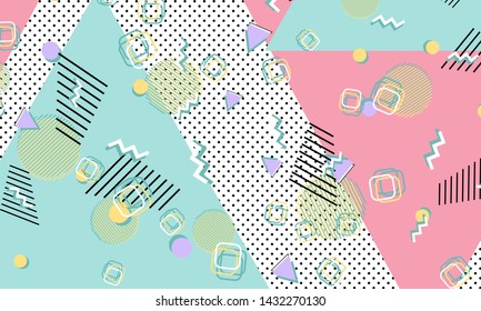Memphis pattern. Geometric shapes. Hipster style 80s-90s. Color abstract background. Vector Illustration.