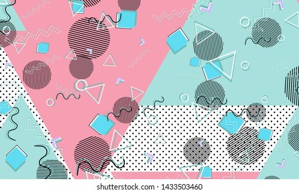 Memphis pattern. Geometric shapes. Hipster style 80s-90s. Color abstract background. Vector Illustration.