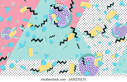 Memphis pattern. Geometric shapes. Hipster style 80s-90s. Color abstract background. Vector Illustration.