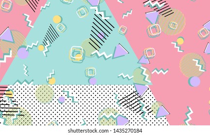 Memphis pattern. Geometric shapes. Hipster style 80s-90s. Color abstract background. Vector Illustration.