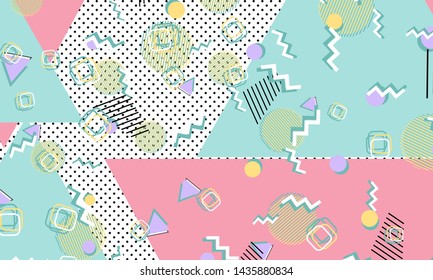 Memphis pattern. Geometric shapes. Hipster style 80s-90s. Color abstract background. Vector Illustration.