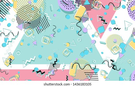 Memphis pattern. Geometric shapes. Hipster style 80s-90s. Color abstract background. Vector Illustration.
