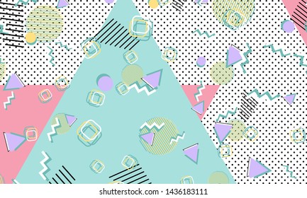 Memphis pattern. Geometric shapes. Hipster style 80s-90s. Color abstract background. Vector Illustration.