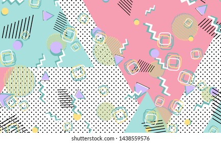 Memphis pattern. Geometric shapes. Hipster style 80s-90s. Color abstract background. Vector Illustration.