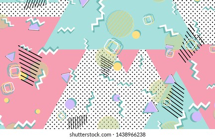 Memphis pattern. Geometric shapes. Hipster style 80s-90s. Color abstract background. Vector Illustration.