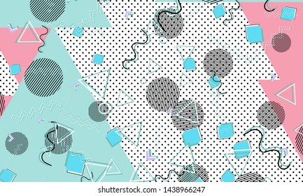 Memphis pattern. Geometric shapes. Hipster style 80s-90s. Color abstract background. Vector Illustration.