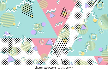 Memphis pattern. Geometric shapes. Hipster style 80s-90s. Color abstract background. Vector Illustration.