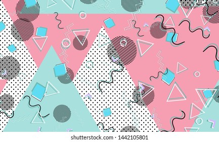 Memphis pattern. Geometric shapes. Hipster style 80s-90s. Color abstract background. Vector Illustration.