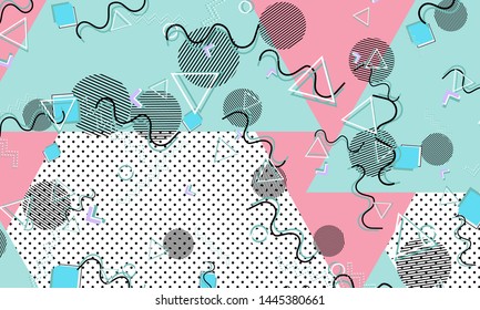 Memphis pattern. Geometric shapes. Hipster style 80s-90s. Color abstract background. Vector Illustration.