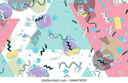 Memphis pattern. Geometric shapes. Hipster style 80s-90s. Color abstract background. Vector Illustration.