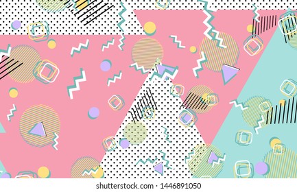Memphis pattern. Geometric shapes. Hipster style 80s-90s. Color abstract background. Vector Illustration.