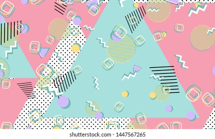 Memphis pattern. Geometric shapes. Hipster style 80s-90s. Color abstract background. Vector Illustration.