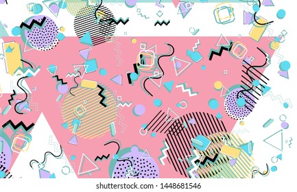 Memphis pattern. Geometric shapes. Hipster style 80s-90s. Color abstract background. Vector Illustration.