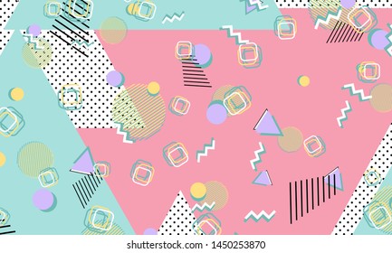 Memphis pattern. Geometric shapes. Hipster style 80s-90s. Color abstract background. Vector Illustration.