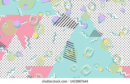 Memphis pattern. Geometric shapes. Hipster style 80s-90s. Color abstract background. Vector Illustration.